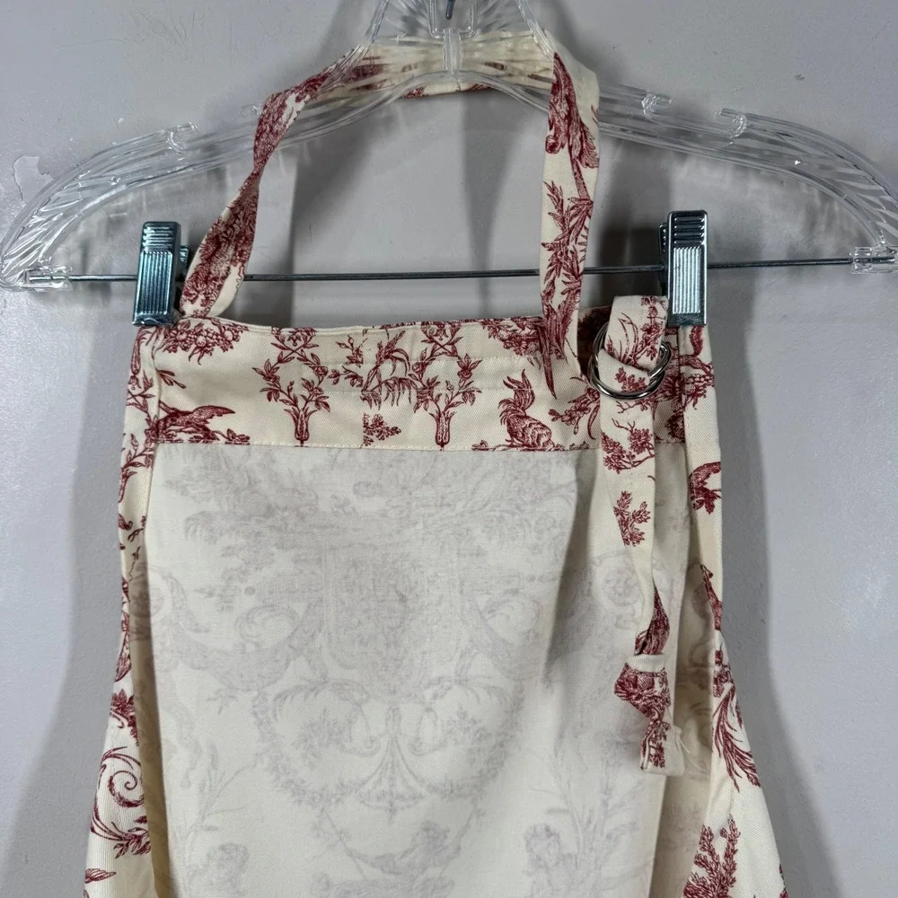 Williams Sonoma Foret Enchantee Toile Apron Red Cream Cotton Twill USA Made NWT